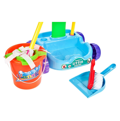 Kit profesional de curatenie Perfect Clean IdealStore, Dimensiune 30 X 10 X 57 cm, Contine 12 elemente pentru curatat, Galeata cu mop, Perie, 3 solutii de curatare, Burete, Multicolor