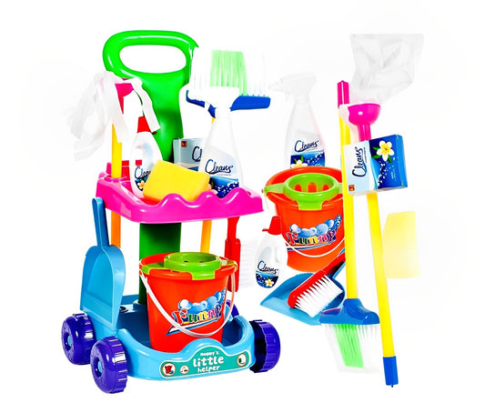 Kit profesional de curatenie Perfect Clean IdealStore, Dimensiune 30 X 10 X 57 cm, Contine 12 elemente pentru curatat, Galeata cu mop, Perie, 3 solutii de curatare, Burete, Multicolor