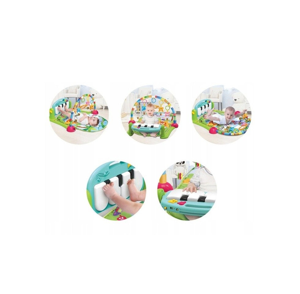 Covoras interactiv Muzical IDL pentru bebelusi cu sunete si lumini, Accesorizat cu pian si jucarii simbolice in culori vii, 3 moduri diferite de pliere, Material moale, Multicolor