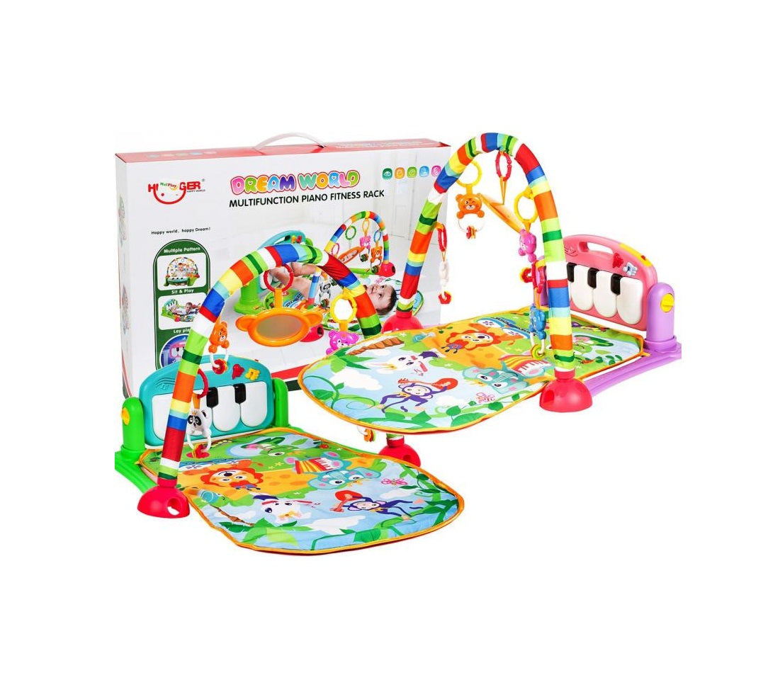 Covoras interactiv Muzical IDL pentru bebelusi cu sunete si lumini, Accesorizat cu pian si jucarii simbolice in culori vii, 3 moduri diferite de pliere, Material moale, Multicolor