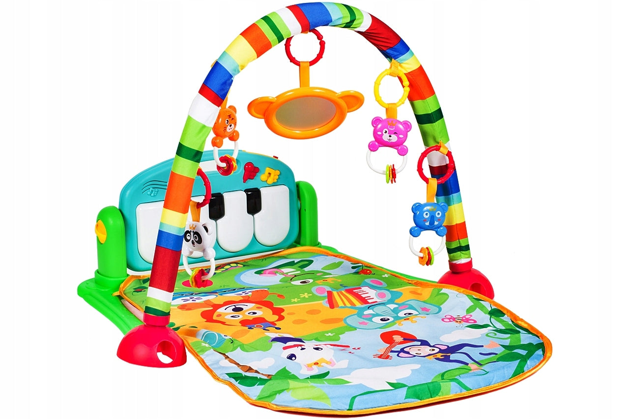 Covoras interactiv Muzical IDL pentru bebelusi cu sunete si lumini, Accesorizat cu pian si jucarii simbolice in culori vii, 3 moduri diferite de pliere, Material moale, Multicolor