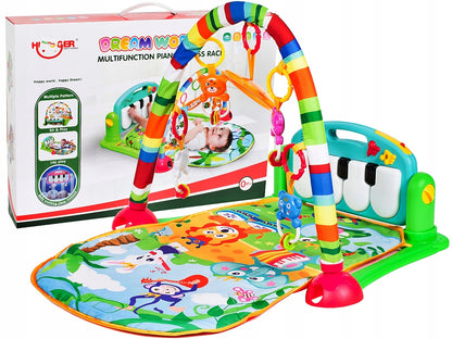 Covoras interactiv Muzical IDL pentru bebelusi cu sunete si lumini, Accesorizat cu pian si jucarii simbolice in culori vii, 3 moduri diferite de pliere, Material moale, Multicolor