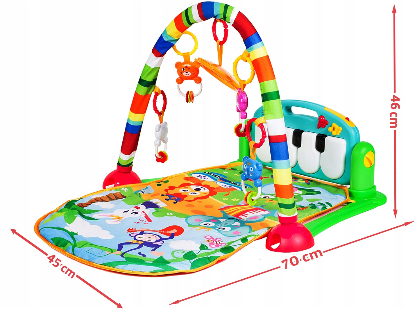 Covoras interactiv Muzical IDL pentru bebelusi cu sunete si lumini, Accesorizat cu pian si jucarii simbolice in culori vii, 3 moduri diferite de pliere, Material moale, Multicolor