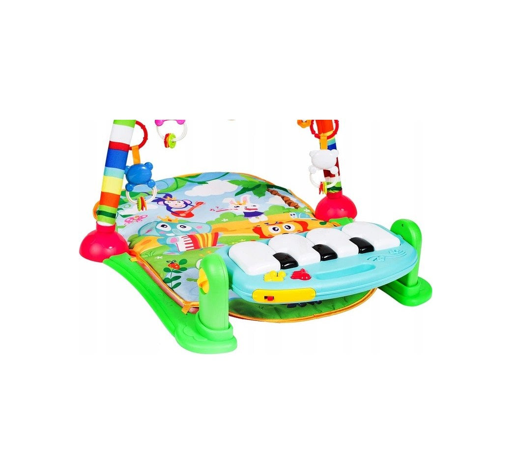 Covoras interactiv Muzical IDL pentru bebelusi cu sunete si lumini, Accesorizat cu pian si jucarii simbolice in culori vii, 3 moduri diferite de pliere, Material moale, Multicolor