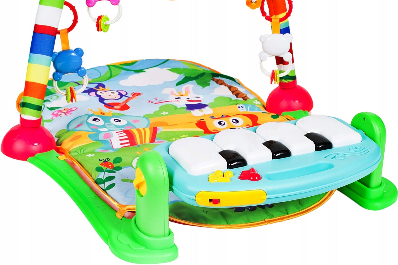 Covoras interactiv Muzical IDL pentru bebelusi cu sunete si lumini, Accesorizat cu pian si jucarii simbolice in culori vii, 3 moduri diferite de pliere, Material moale, Multicolor