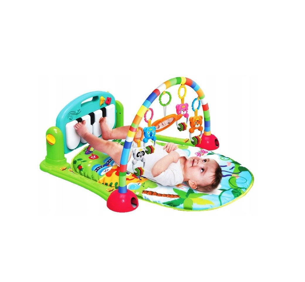 Covoras interactiv Muzical IDL pentru bebelusi cu sunete si lumini, Accesorizat cu pian si jucarii simbolice in culori vii, 3 moduri diferite de pliere, Material moale, Multicolor