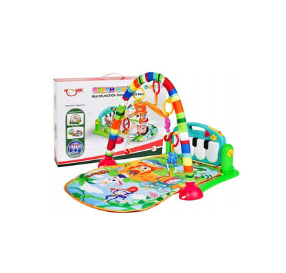 Covoras interactiv Muzical IDL pentru bebelusi cu sunete si lumini, Accesorizat cu pian si jucarii simbolice in culori vii, 3 moduri diferite de pliere, Material moale, Multicolor