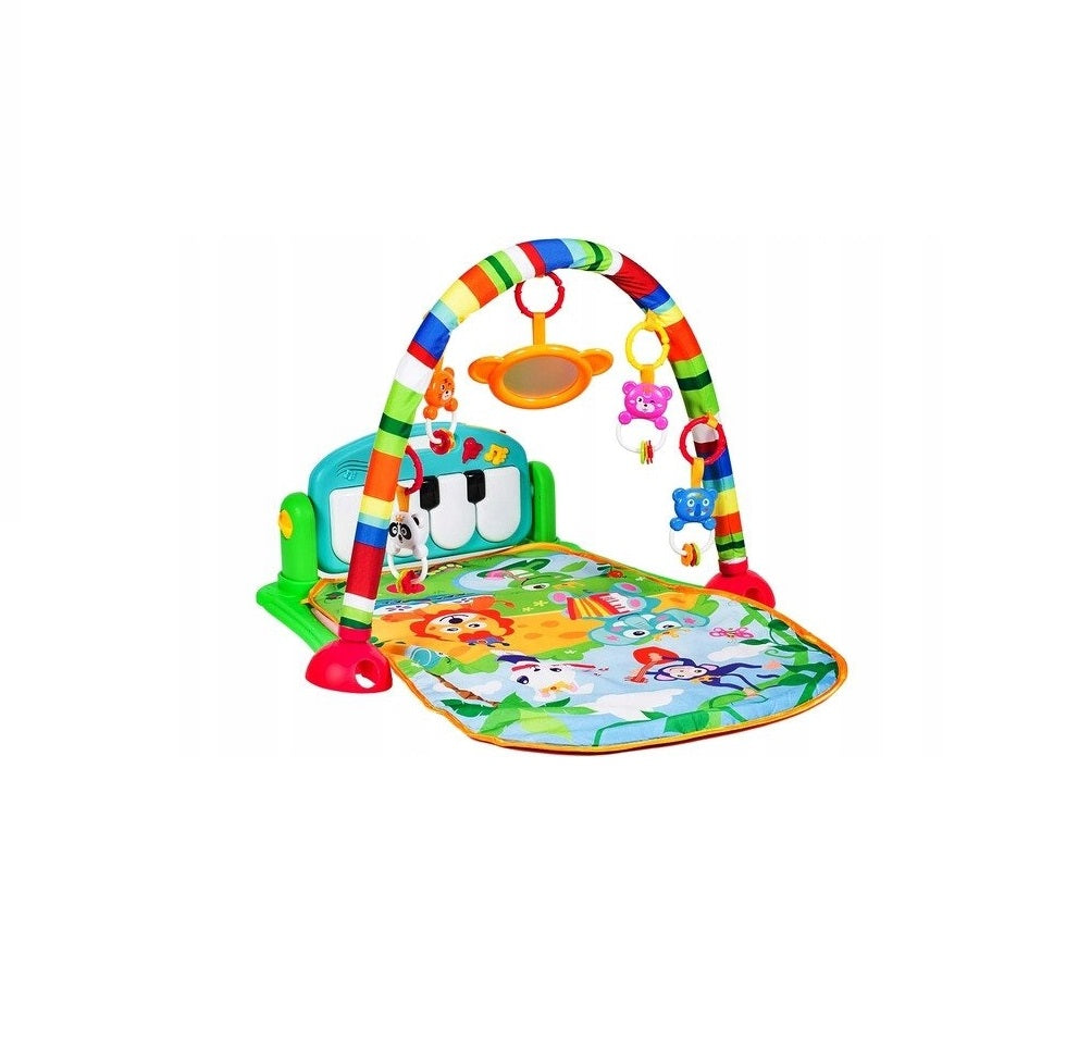 Covoras interactiv Muzical IDL pentru bebelusi cu sunete si lumini, Accesorizat cu pian si jucarii simbolice in culori vii, 3 moduri diferite de pliere, Material moale, Multicolor