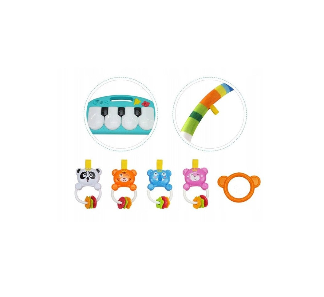 Covoras interactiv Muzical IDL pentru bebelusi cu sunete si lumini, Accesorizat cu pian si jucarii simbolice in culori vii, 3 moduri diferite de pliere, Material moale, Multicolor