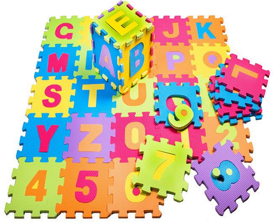 Covor din Burete Tip Puzzle idealStore EduPuzz, 26 lietere de dimensiunea 29x29 cm, Educational, Dezvolta coordonarea Mana-Ochi, Creativitatea, Multicolor
