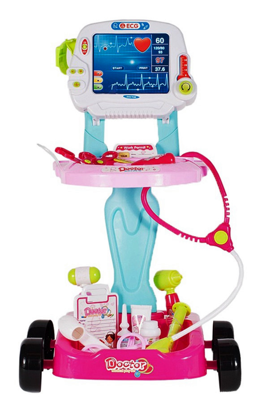 Centru de activitati idealStore Micul Doctor 2, Model interactiv cu diverse accesorii medicale si instrumente ce garanteaza ore de distractie si amuzament, Culoare Roz