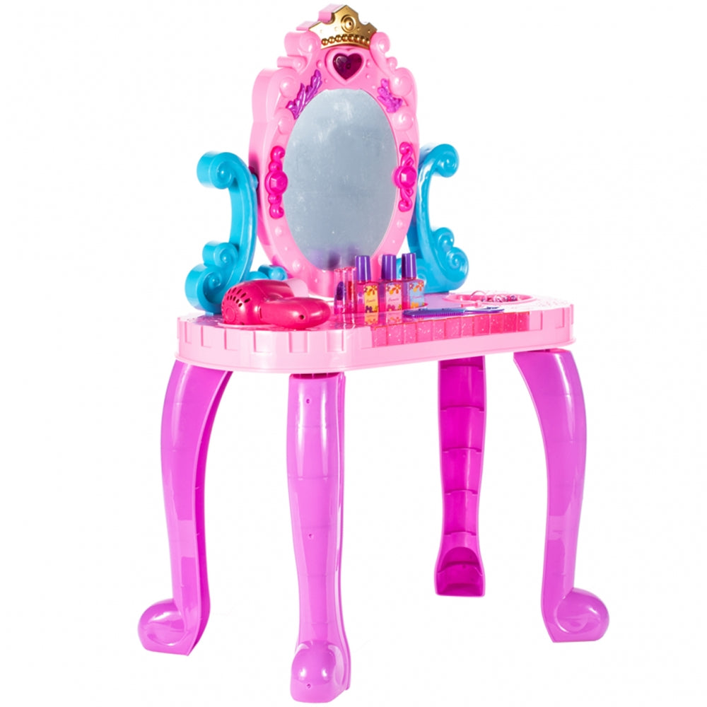 Masuta de Make-Up cu Scaunel idealSTORE, MAGGIE CANDY MIRROR, Dimensiuni 68 x 45 x 24 cm, Echipata cu accesorii specifice bijuterii, produse cosmetice, Dezvolta interese si modeleaza imaginatia fetitelor, Creste aspectul de sine prin jocul de rol, Mov-Roz