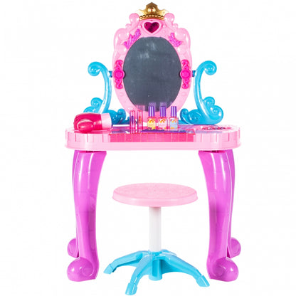 Masuta de Make-Up cu Scaunel idealSTORE, MAGGIE CANDY MIRROR, Dimensiuni 68 x 45 x 24 cm, Echipata cu accesorii specifice bijuterii, produse cosmetice, Dezvolta interese si modeleaza imaginatia fetitelor, Creste aspectul de sine prin jocul de rol, Mov-Roz