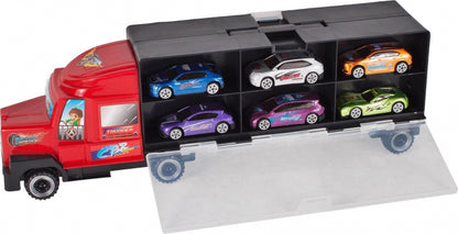 Camion cu rampa de iesire si 6 masinute