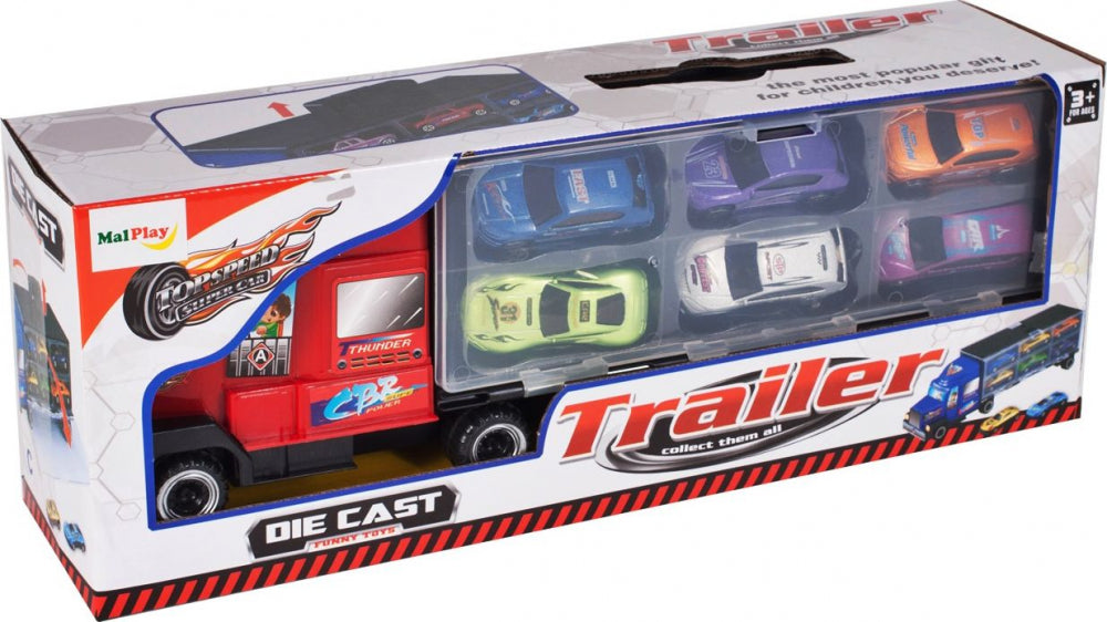 Camion cu rampa de iesire si 6 masinute