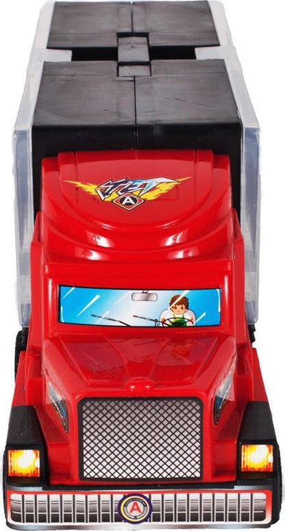 Camion cu rampa de iesire si 6 masinute