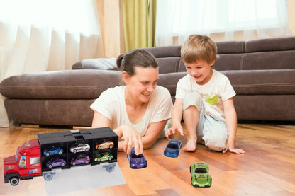 Camion cu rampa de iesire si 6 masinute