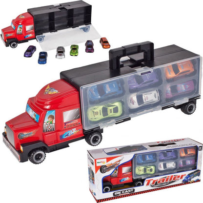 Camion cu rampa de iesire si 6 masinute