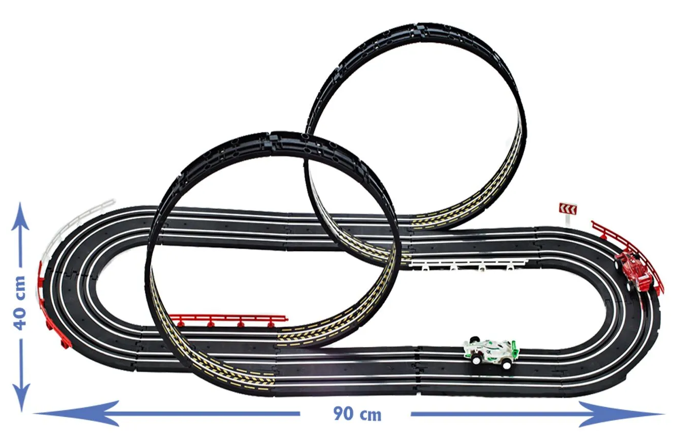 Pista de Curse Electrica Racing Formula 1 idealSTORE, Include 2 Masini Controlate, 2 Telecomenzi, Lungime Pista 388 cm, Decoratiuni Benzi, Semnalizare, Sustine Dezvoltarea Imaginatiei