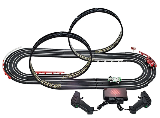 Pista de Curse Electrica Racing Formula 1 idealSTORE, Include 2 Masini Controlate, 2 Telecomenzi, Lungime Pista 388 cm, Decoratiuni Benzi, Semnalizare, Sustine Dezvoltarea Imaginatiei