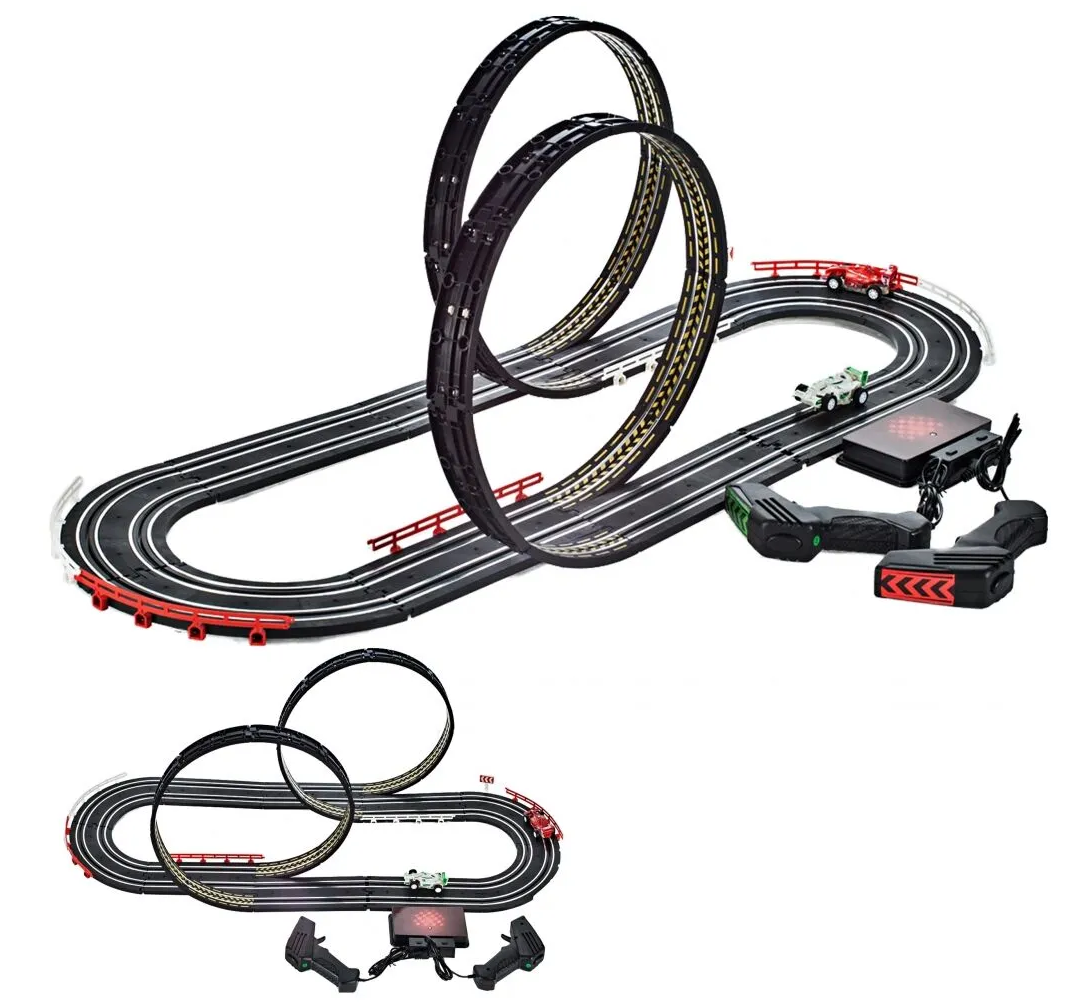 Pista de Curse Electrica Racing Formula 1 idealSTORE, Include 2 Masini Controlate, 2 Telecomenzi, Lungime Pista 388 cm, Decoratiuni Benzi, Semnalizare, Sustine Dezvoltarea Imaginatiei