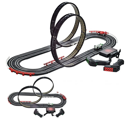 Pista de Curse Electrica Racing Formula 1 idealSTORE, Include 2 Masini Controlate, 2 Telecomenzi, Lungime Pista 388 cm, Decoratiuni Benzi, Semnalizare, Sustine Dezvoltarea Imaginatiei