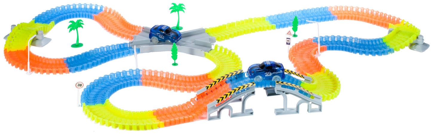 Pista luminoasa cu 2 masinute MalPlay, 360 piese