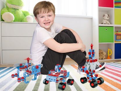 Set Joaca Constructie 7 in 1 IDL, JUNIOR BLOCK cu 247 de Elemente ideale pentru a CONSTRUI diverse Vehicule, Ajuta la Dezvoltarea Abilitatilor manuale si tehnice, Sporeste imaginatia ajutand copilul sa formeze procesul de amintire