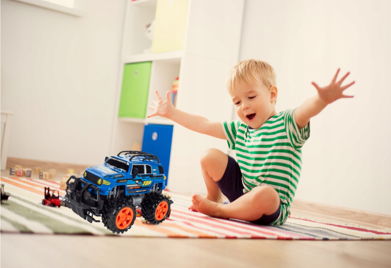 Masinuta cu telecomanda Off-Road Blue Fury 2019, Marime 26.5 x 17 x 15cm, Sunete de motor realiste, Manevrabilitate Ridicata, Scara 1:16, Telecomanda usor de folosit, Culoare Albastra