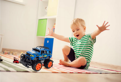 Masinuta cu telecomanda Off-Road Blue Fury 2019, Marime 26.5 x 17 x 15cm, Sunete de motor realiste, Manevrabilitate Ridicata, Scara 1:16, Telecomanda usor de folosit, Culoare Albastra