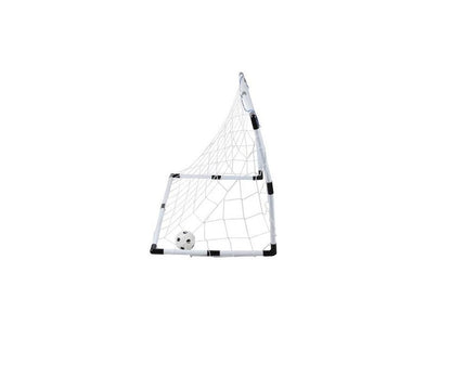 Set Joaca Micul Fotbalist cu Porti Fotbal IDL 2 in 1 alaturi de Pompa Umflare Mingi, se pot obtine 2 porti mici sau 1 poarta mare, Carlige de prindere a portilor incluse, Culoare Alb-Negru, Material Plastic, Minge Fotbal Cadou