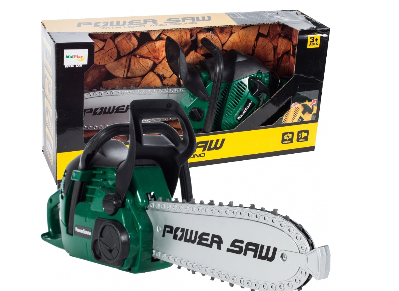 Drujba electric de cauciuc IDL pentru joc de rol, Instrument indispensabil pentru un mic taietor de lemn, Creaza o activitate educativa si o modalitate excelenta de a petrece timp cu un copil, Functionalitate pe baterii, Culoare-Verde