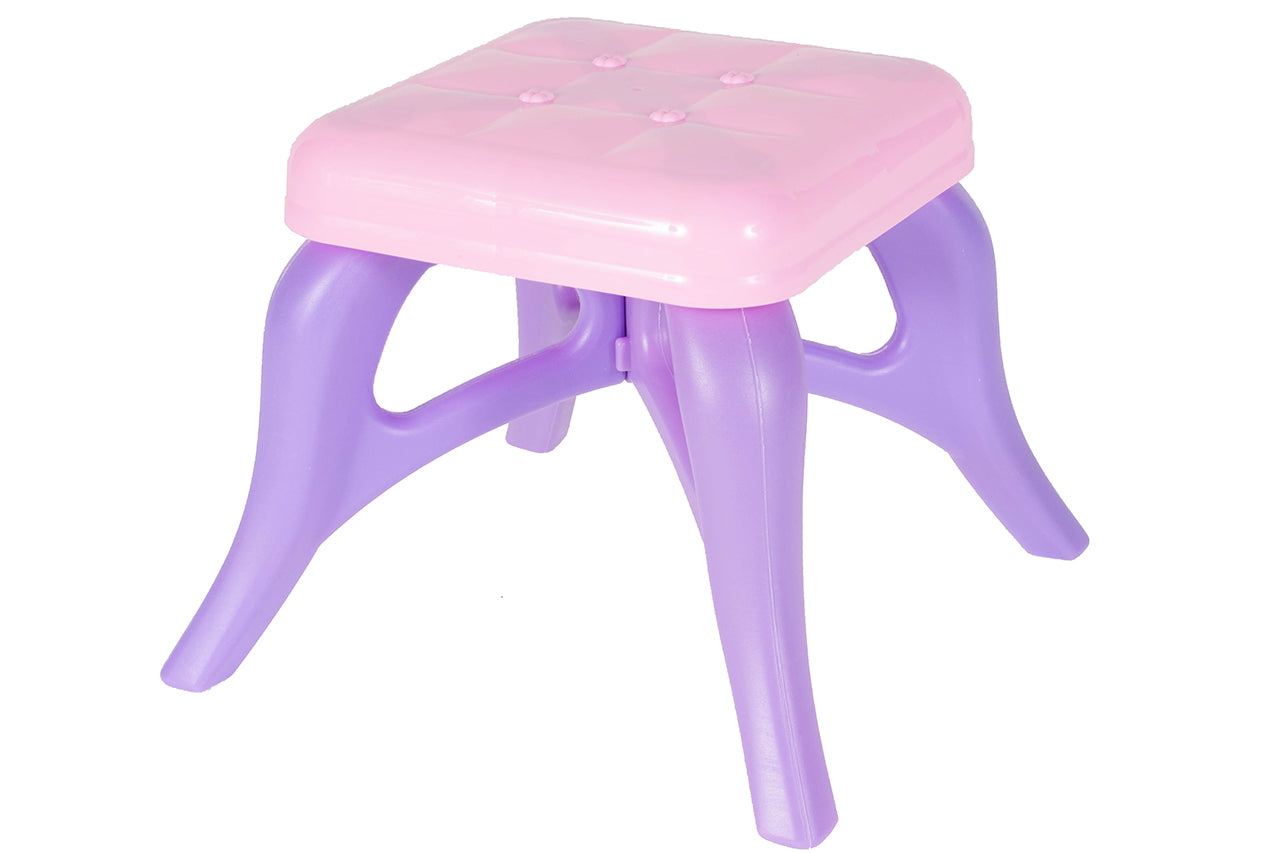 Masuta de Make-Up cu Scaunel idealSTORE PURPLE Glamour Dresser, Dimensiuni 40 x 30 x 69 cm, Echipata cu iesire MP3, Accesorizata cu elemente simbolice glamour, Efecte sonore su luminoase, Mov-Alb