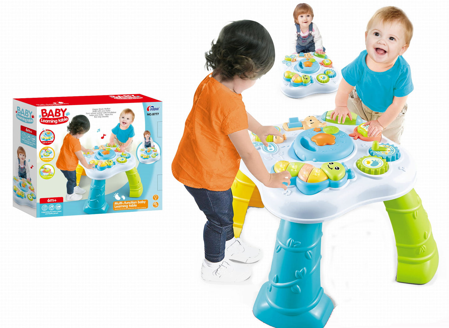 Centru de activitati INTERACTIV Masuta Buclucasa, Echipata cu diverse Elemente Educationale, Sunete si jocuri de lumini cu Rol in Dezvoltarea Psihomotorie a micutilor, Albastra