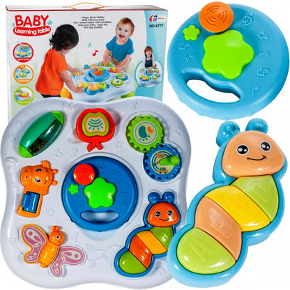 Centru de activitati INTERACTIV Masuta Buclucasa, Echipata cu diverse Elemente Educationale, Sunete si jocuri de lumini cu Rol in Dezvoltarea Psihomotorie a micutilor, Albastra