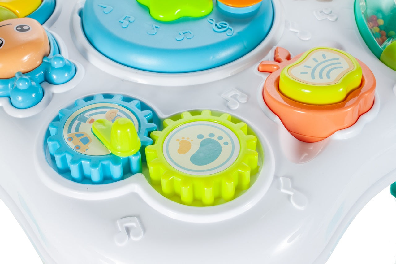 Centru de activitati INTERACTIV Masuta Buclucasa, Echipata cu diverse Elemente Educationale, Sunete si jocuri de lumini cu Rol in Dezvoltarea Psihomotorie a micutilor, Albastra