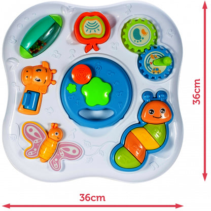 Centru de activitati INTERACTIV Masuta Buclucasa, Echipata cu diverse Elemente Educationale, Sunete si jocuri de lumini cu Rol in Dezvoltarea Psihomotorie a micutilor, Albastra