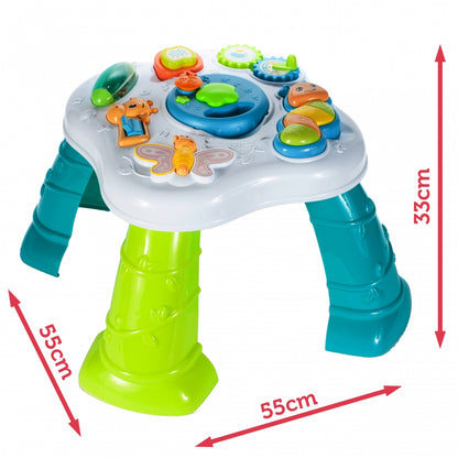 Centru de activitati INTERACTIV Masuta Buclucasa, Echipata cu diverse Elemente Educationale, Sunete si jocuri de lumini cu Rol in Dezvoltarea Psihomotorie a micutilor, Albastra