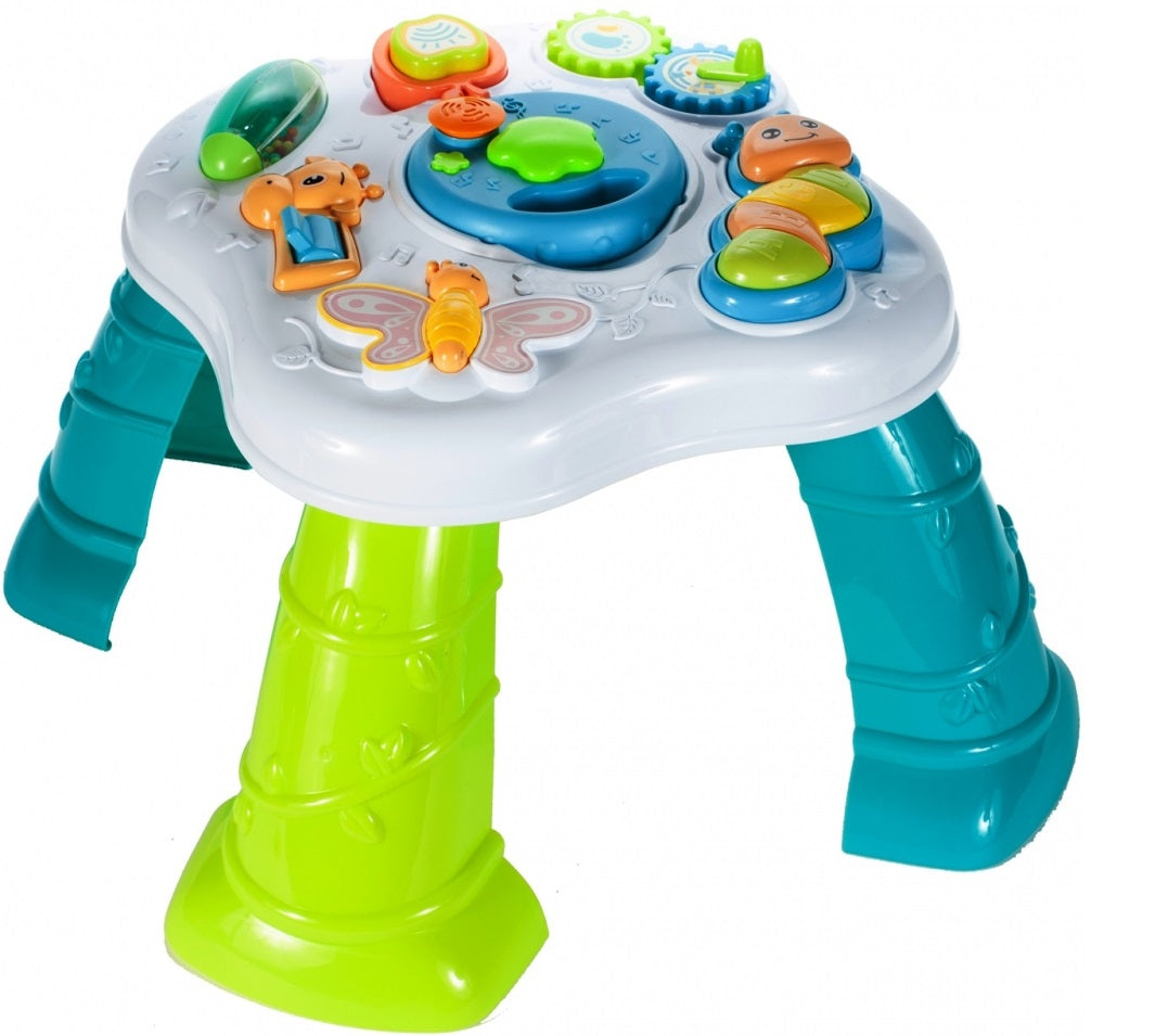 Centru de activitati INTERACTIV Masuta Buclucasa, Echipata cu diverse Elemente Educationale, Sunete si jocuri de lumini cu Rol in Dezvoltarea Psihomotorie a micutilor, Albastra