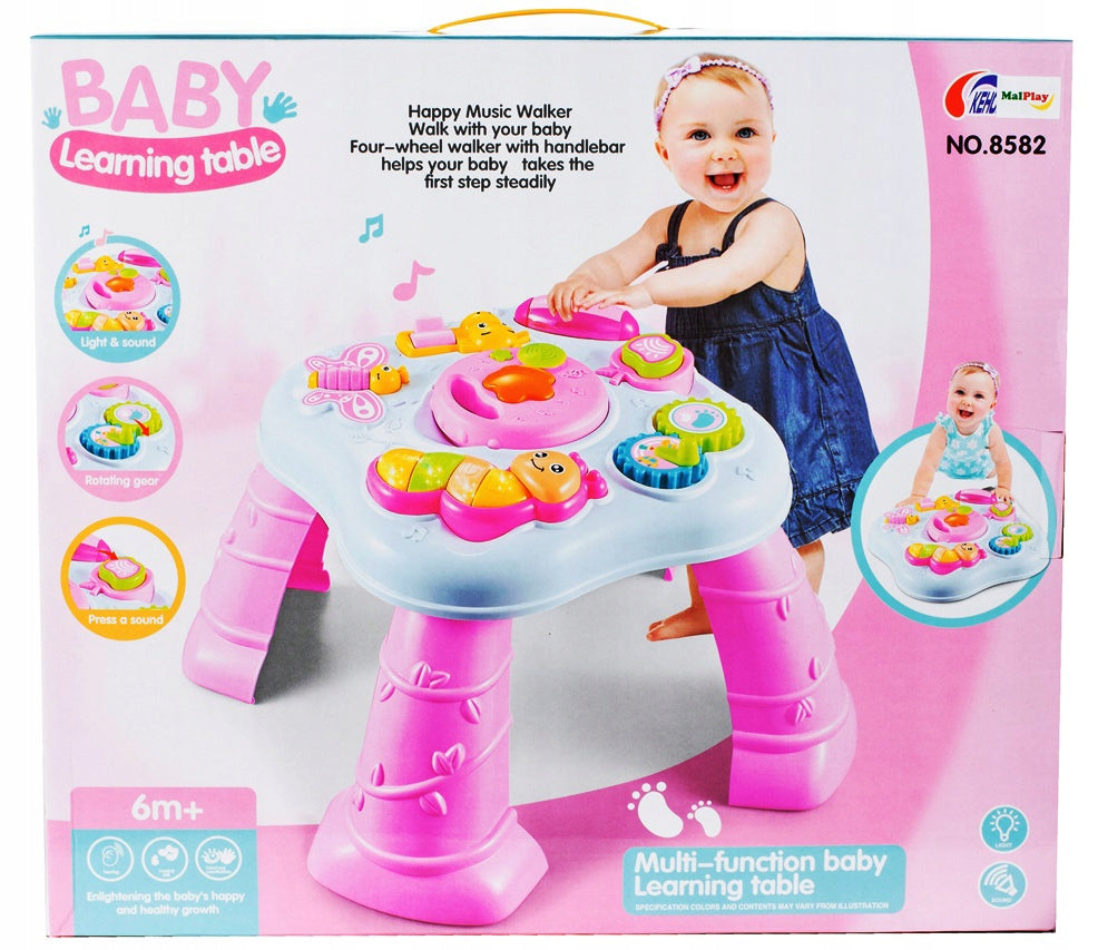 Centru de activitati INTERACTIV Masuta Buclucasa, Echipata cu diverse Elemente Educationale, Sunete si jocuri de lumini cu Rol in Dezvoltarea Psihomotorie a micutilor, Roz