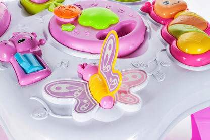 Centru de activitati INTERACTIV Masuta Buclucasa, Echipata cu diverse Elemente Educationale, Sunete si jocuri de lumini cu Rol in Dezvoltarea Psihomotorie a micutilor, Roz