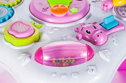 Centru de activitati INTERACTIV Masuta Buclucasa, Echipata cu diverse Elemente Educationale, Sunete si jocuri de lumini cu Rol in Dezvoltarea Psihomotorie a micutilor, Roz