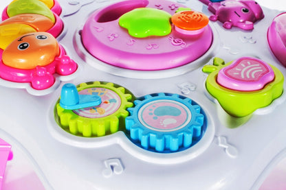 Centru de activitati INTERACTIV Masuta Buclucasa, Echipata cu diverse Elemente Educationale, Sunete si jocuri de lumini cu Rol in Dezvoltarea Psihomotorie a micutilor, Roz