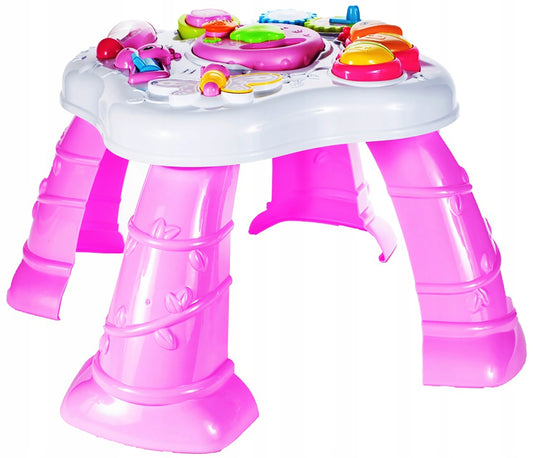 Centru de activitati INTERACTIV Masuta Buclucasa, Echipata cu diverse Elemente Educationale, Sunete si jocuri de lumini cu Rol in Dezvoltarea Psihomotorie a micutilor, Roz