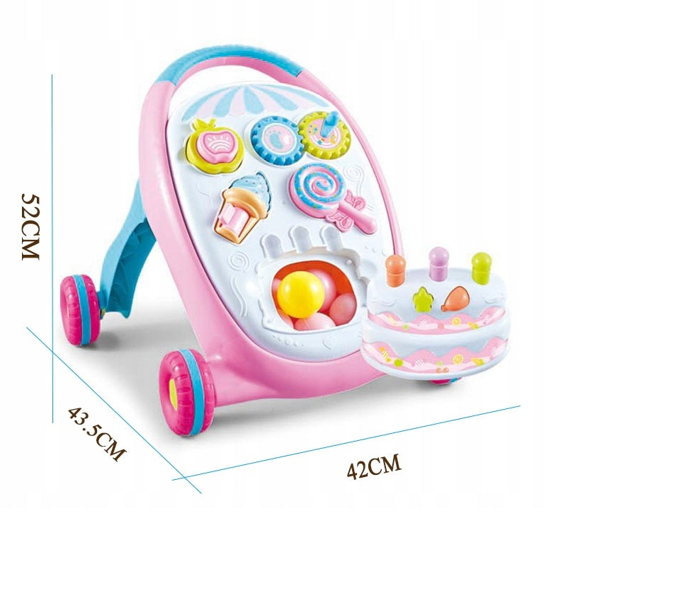 Premergator interactiv IDL Primii pasi - SWEET LOLIPOP, ajuta la coordonarea ochi-mana-sunet, diversitate de accesorii simbolice care asigura distractia celor mici, Diverse activitati in limba engleza, Functionalitate pe baterii, Culoare- roz