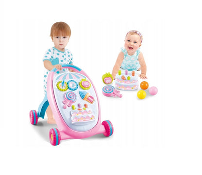 Premergator interactiv IDL Primii pasi - SWEET LOLIPOP, ajuta la coordonarea ochi-mana-sunet, diversitate de accesorii simbolice care asigura distractia celor mici, Diverse activitati in limba engleza, Functionalitate pe baterii, Culoare- roz