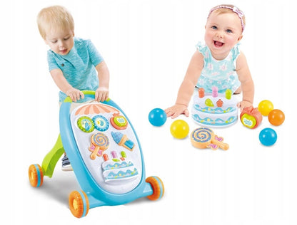 Premergator interactiv IDL Primii pasi - SWEET LOLIPOP, ajuta la coordonarea ochi-mana-sunet, diversitate de accesorii simbolice care asigura distractia celor mici, Diverse activitati in limba engleza, Functionalitate pe baterii, Culoare- albastru