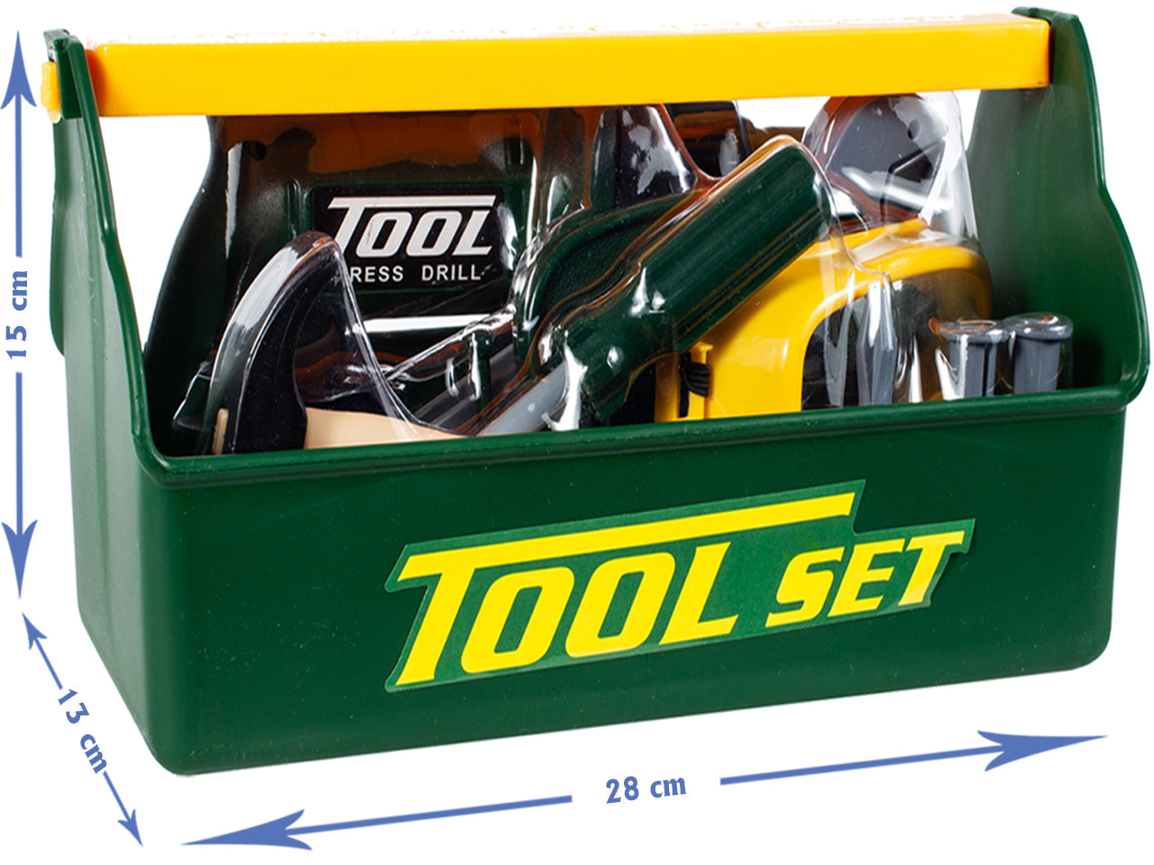 Trusa de scule idealStore BricoBest, cu Bormasina, Patent, Ciocan, Chei si multe accesorii, Dezvolta Creativitatea, Coordonarea si Imaginatia, culoare Verde