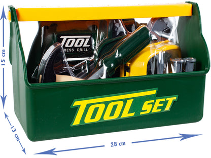Trusa de scule idealStore BricoBest, cu Bormasina, Patent, Ciocan, Chei si multe accesorii, Dezvolta Creativitatea, Coordonarea si Imaginatia, culoare Verde