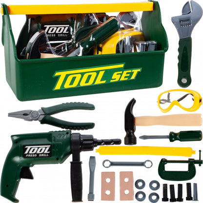 Trusa de scule idealStore BricoBest, cu Bormasina, Patent, Ciocan, Chei si multe accesorii, Dezvolta Creativitatea, Coordonarea si Imaginatia, culoare Verde